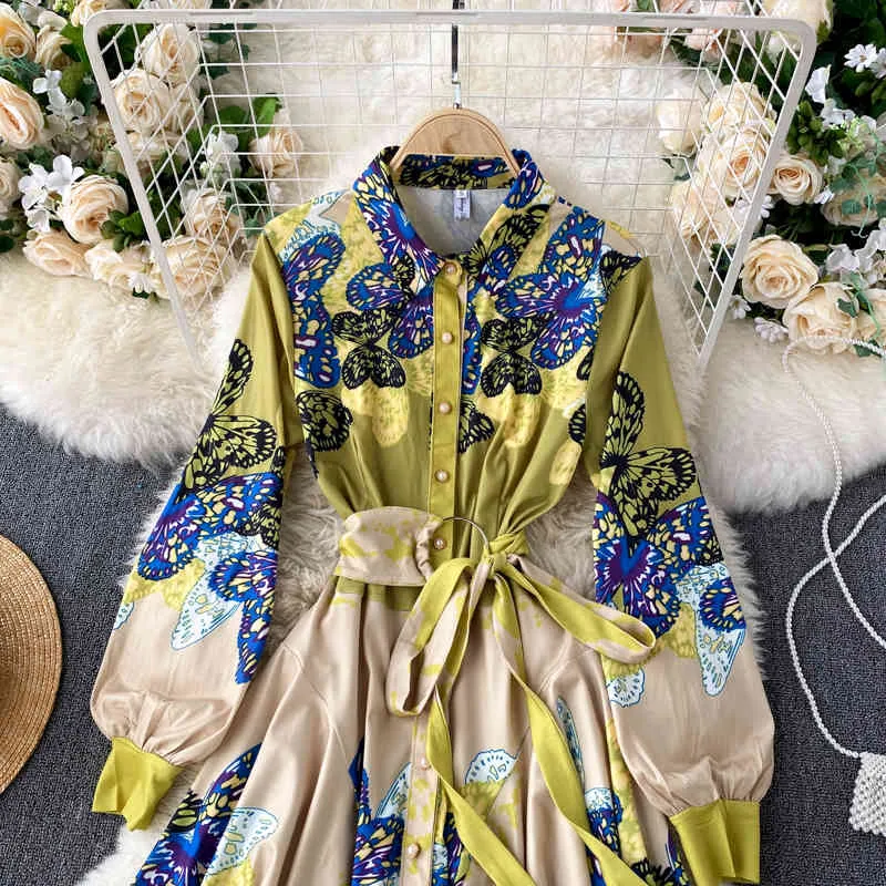 Womens A-line Floor-Length Dress with Turn-down Collar and Puff Long  Sleeves, Floral Chiffon Button Down Shirt Style for Autumn from Dhgate  Basic & Casual Dresses - price 74.06
