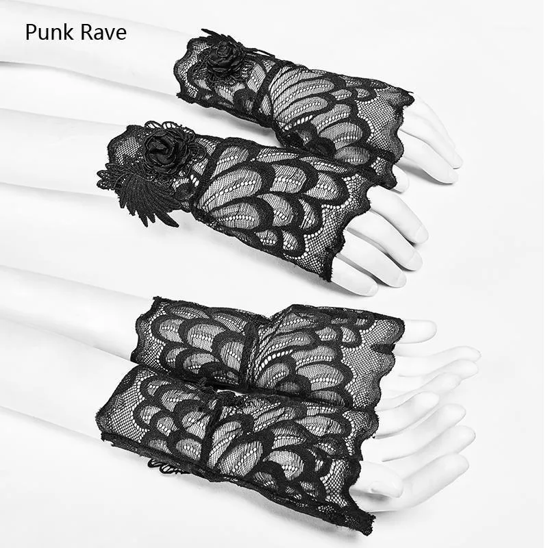 Un paio di guanti da donna gotici floreali in maglia di pizzo alla moda punk rave novità WS2851