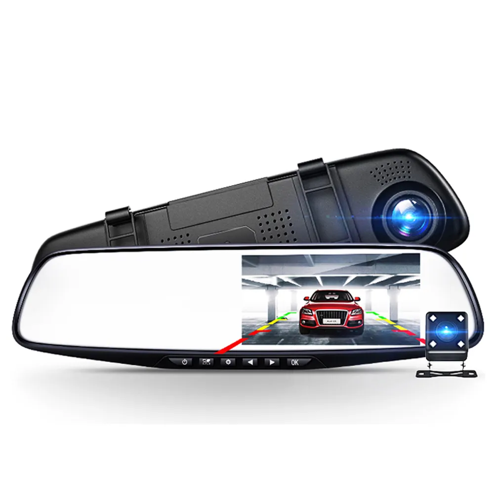 DVR Auto 4.3 polegadas Retrovisor Espelho Dupla Lente Carro DVR S Full HD 1080P DVRS Registrador Camera Camera Corder