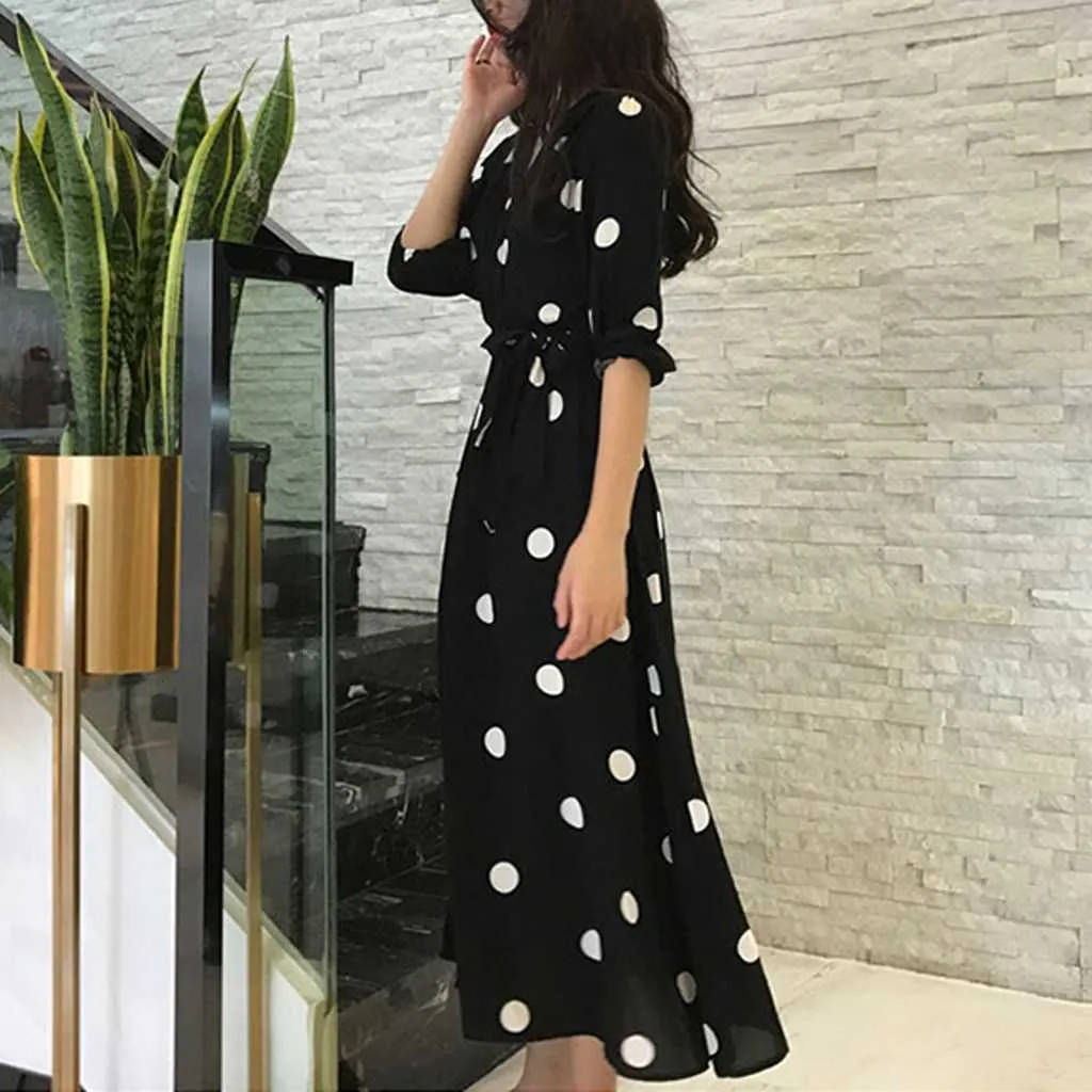 DHgate.com:Elegant Polka Dot Dress - V-Neck Maxi Dress for