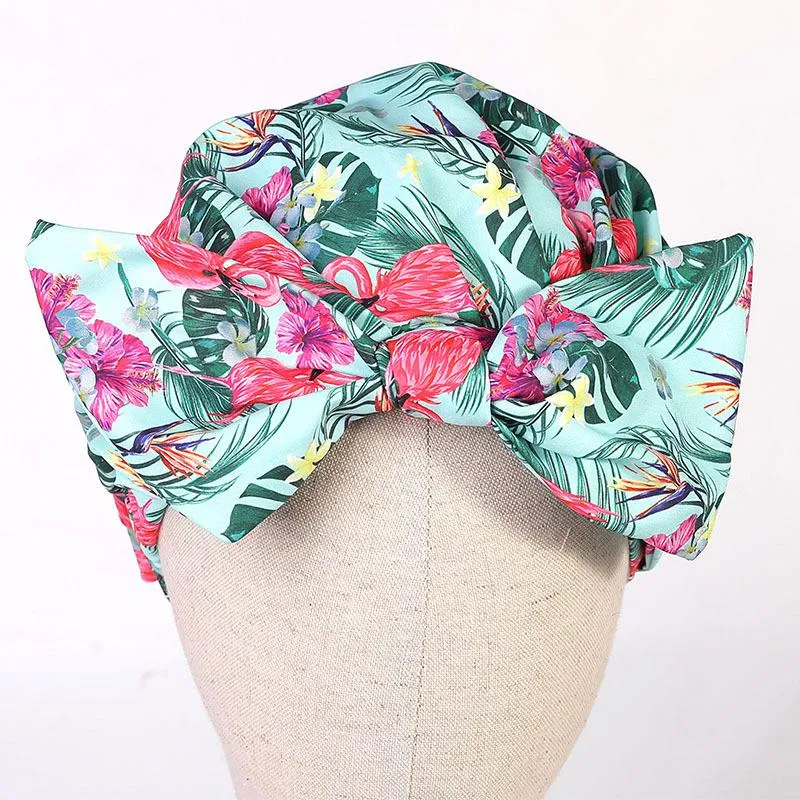 Neue Frauen Duschkappe Bowknot Nightcap Fruit Seris Muster Gedruckt Dauerwelle Hut Mode Badehaare Wasserdichte Hüte Haar EWB7789