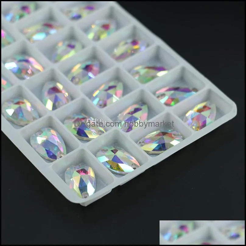 Crystal AB Teardrops Sew On Rhinestone All Size Glass Flatback Fancy Sew-on Stone R3230 50pcs per bag