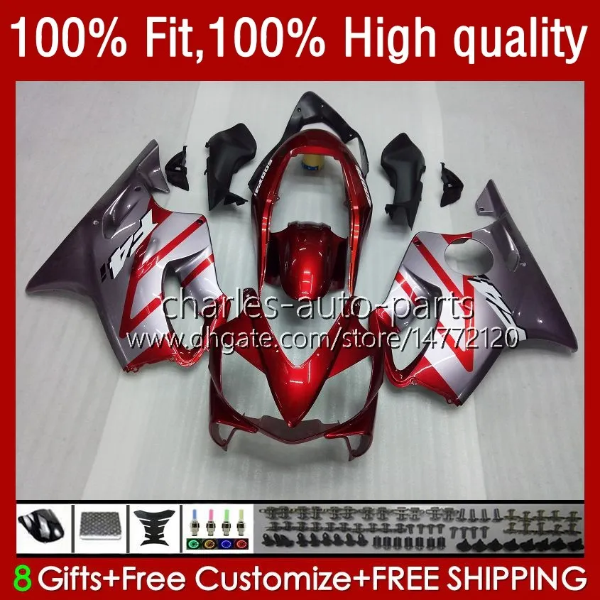 Injektionsformkropp för Honda CBR 600F4I 600CC 600 F4I FS CC F4 I 04-07 Rödgrå Stock 55NO.101 CBR600F4I CBR600FS 2004 2005 2006 2007 CBR600 F4I 04 05 06 07 OEM FAININGS KIT