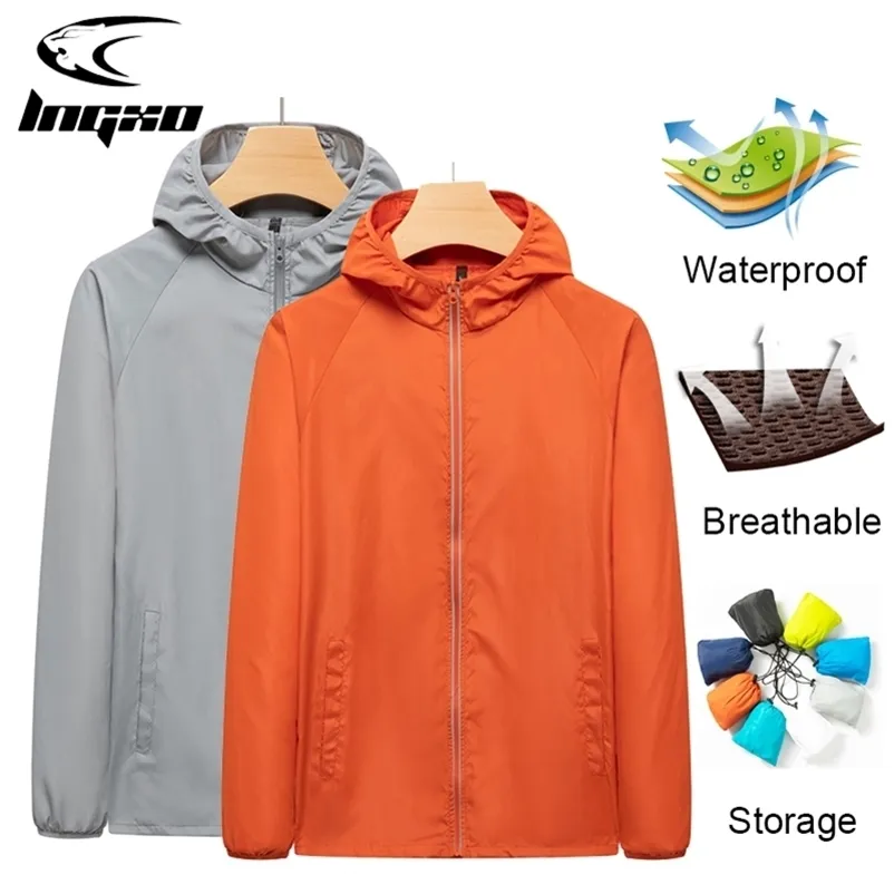 LNGXO Men's Hiking Camping Waterproof Jacket Women Reflective Sun Protection Clothing Unsiex Large Size Outdoor Windbreakers 211112