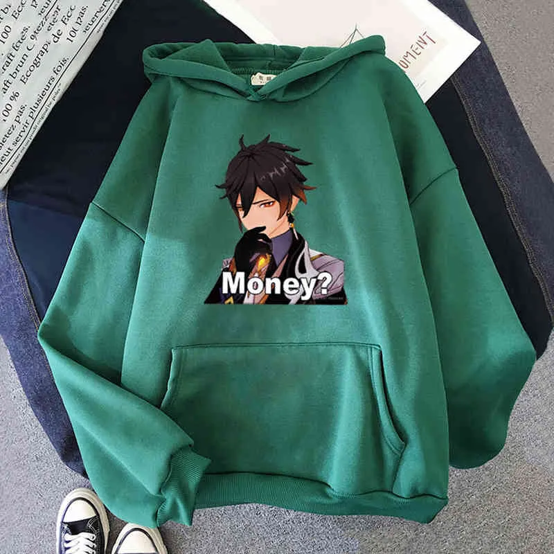 Zhong Li Print Genshin Hift Hot Game Anime Hoodie Women / Men Streetwear kawaii Одежда из огнестойкая толстовка Harajuku Tops Y1213