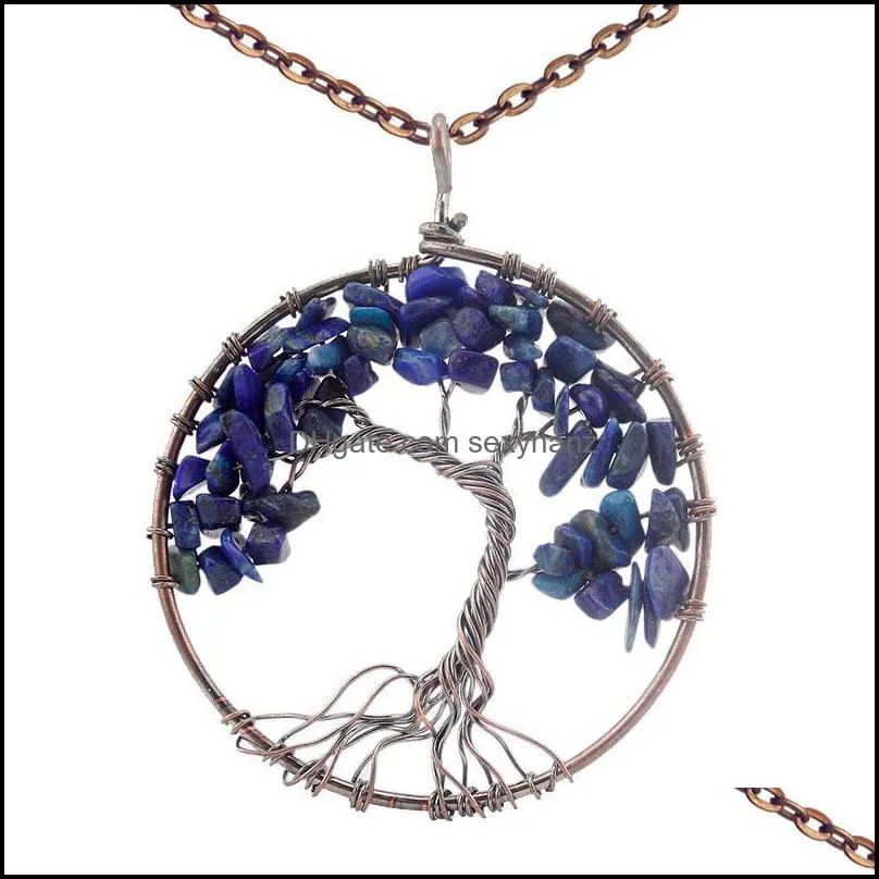 Pendant Necklaces Tree Of Life 7 Chakra Necklace Quartz Iridescence Healing Crystal Natural Stone For Women Yoga Jewelry