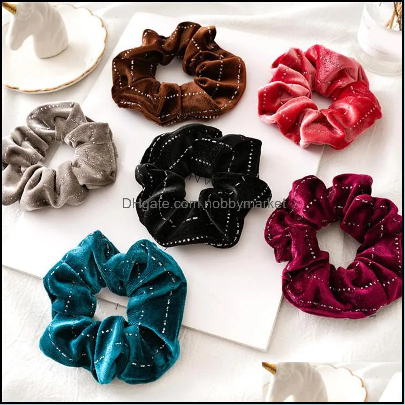 Pony Tails Titular Jóias de Cabelo Colorf Veet Scrunchies Anel Sólido Gravatas Para Meninas Titulares De Rabo de Borracha De Borracha Ouro Cabelo De Cabelo Aessórios Drop