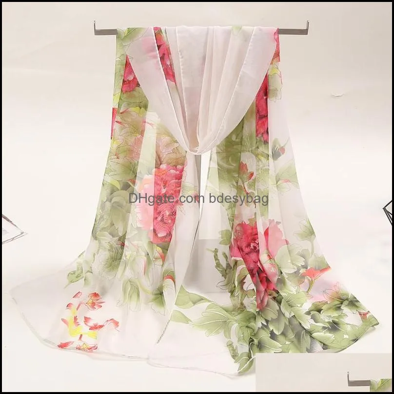 Brand New Peony Chiffon Scarf Women Spring Autumn Korean Shawl And Wraps Lady Sunscreen Beach Silk Scarves Female Wholesa Wholesale DHL