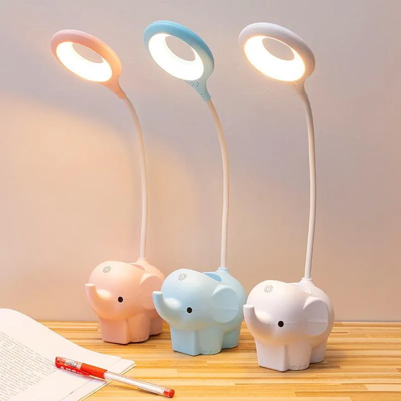 Tafellampen Creatieve Olifant Dier Led Lamp Opladen Plug-in Dual-Use Drie-Color Temperatuur Verstelbaar Leren