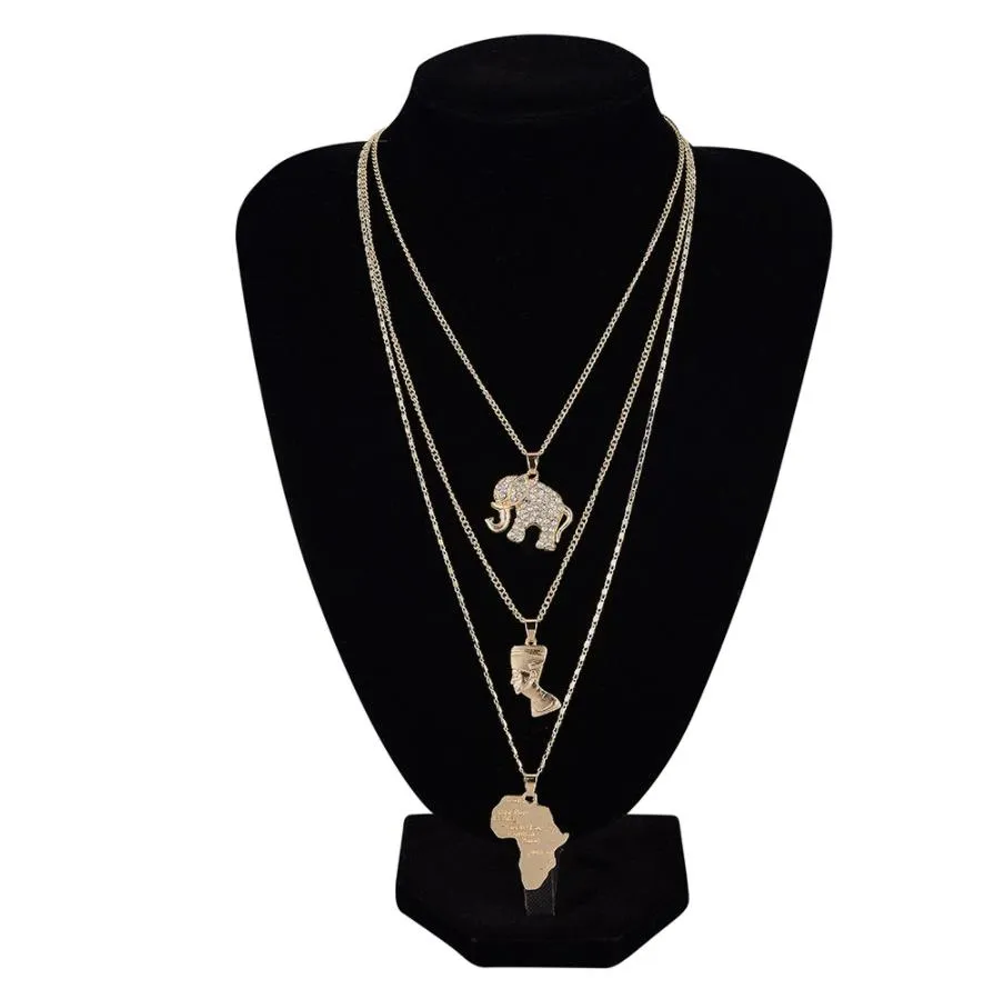 S1582 Hot Fashion Jewelry Multi-layer Necklace Metallic Elephant Egyptian Pharaoh Yan Heart Africa