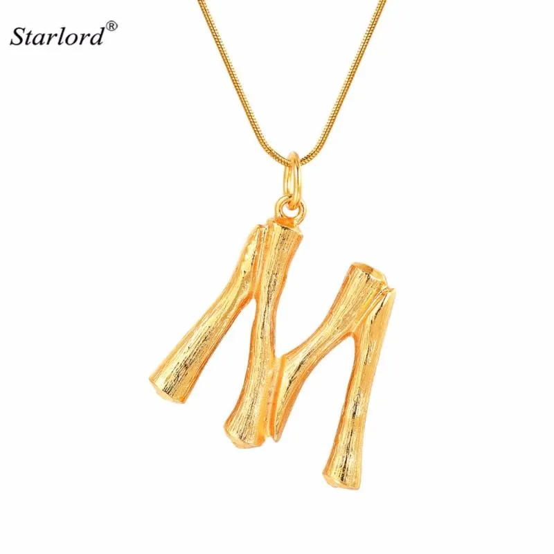 Anhänger Halsketten Bambus Anfangsbuchstabe M Halskette Schlangenkette Gold Alphabet Schmuck Statement Personalisiertes Geschenk Charm für Frauen/Männer P9086