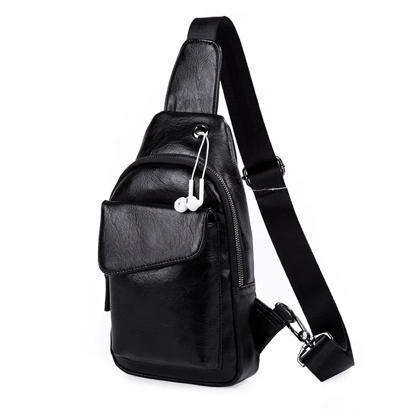 Men's Leather Chest Bags Fashion Black Sports Cross Body Side Male Breast Bag for Man High Quality New Arrival