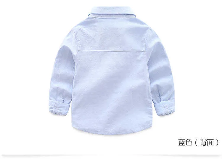 Children Shirt Spring Autumn White Blue Pink Cotton Long Sleeve Solid Color Bow Turn-Down Collar Shirts Kids Boys (6)