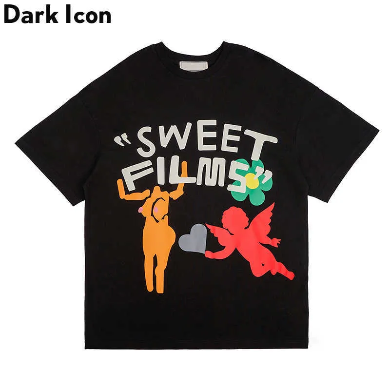 Colorful Printed Men Women T-shirt Short Sleeve Summer Angle Sweet Film Men's Tshirts Black White Tee Shirt Streetwear 210603