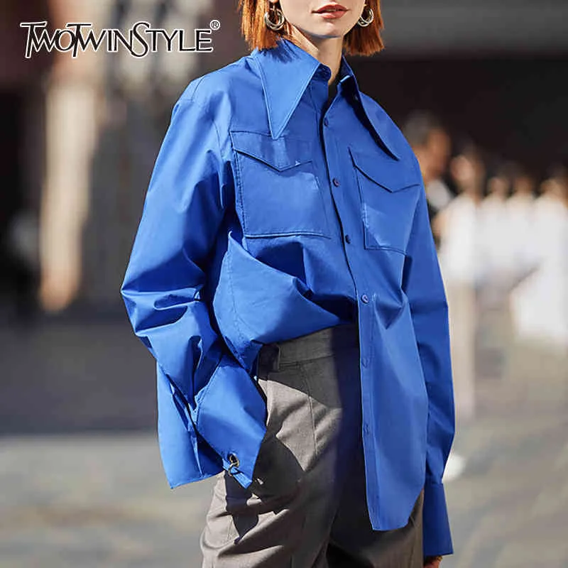 Chemise coréenne pour femmes, col à revers, manches longues, grande taille, chemisier vintage décontracté, vêtements de mode féminine 210524