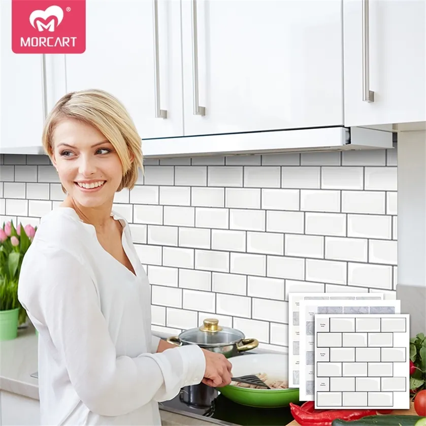 Morcart Peel e Stick Piastrelle Backsplash Home Decor Adesivo Adesivi Adesivi Adesivi Bianco Per Cucina Bagno Camera 1 PZ 220212