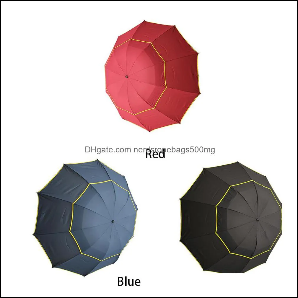 Three Folding Golf Umbrella Fashion Durable Windproof Rain Portable Large Fast Dry Sun Anti UV Travel Double Layer Gift