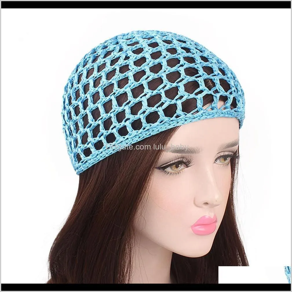 2021 new women`s mesh hair net crochet cap solid color snood sleeping night cover turban hat popular casual beanie chemo hats