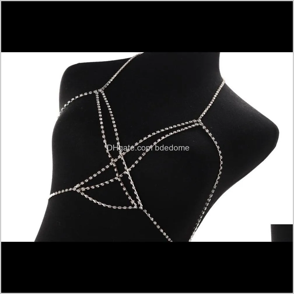  shipping sexy bohemian beach necklace multilayer cross body chain hollow diamond chain bikini chest chain