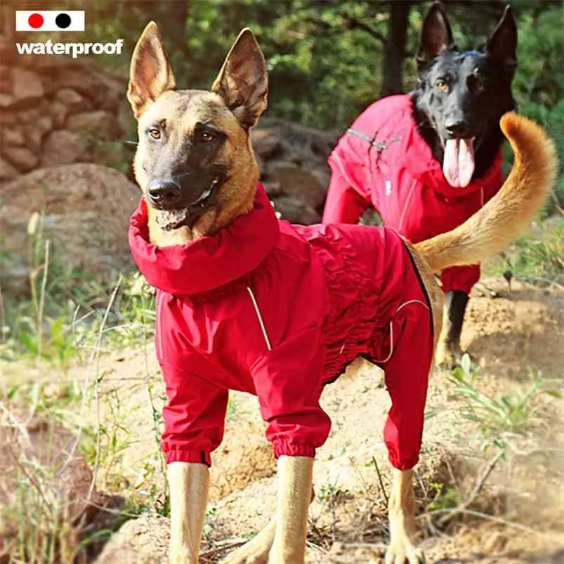 ペットドッグコート屋外のジャケットペット防水冬の暖かい服ビッグジャンプスーツの反射レインコートは中犬のための反射レインコート210729
