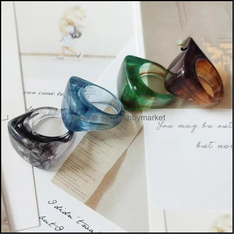 2021 Transparent Resin Acrylic Ring Bohemia Colourful Geometric Square Round Rings for Women Jewelry Party Gifts