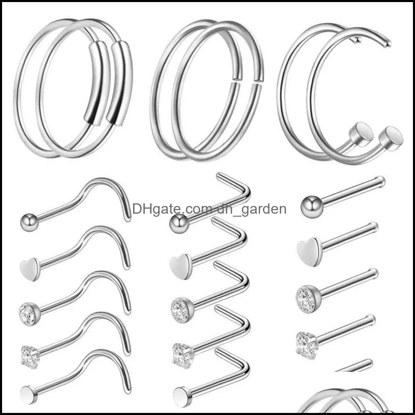 Nose Ring Sale Diamond Stainless Steel Hoop Nose Stud Screws Rose Gold Ball Piercing Rings Piercing Body Jewelry Free