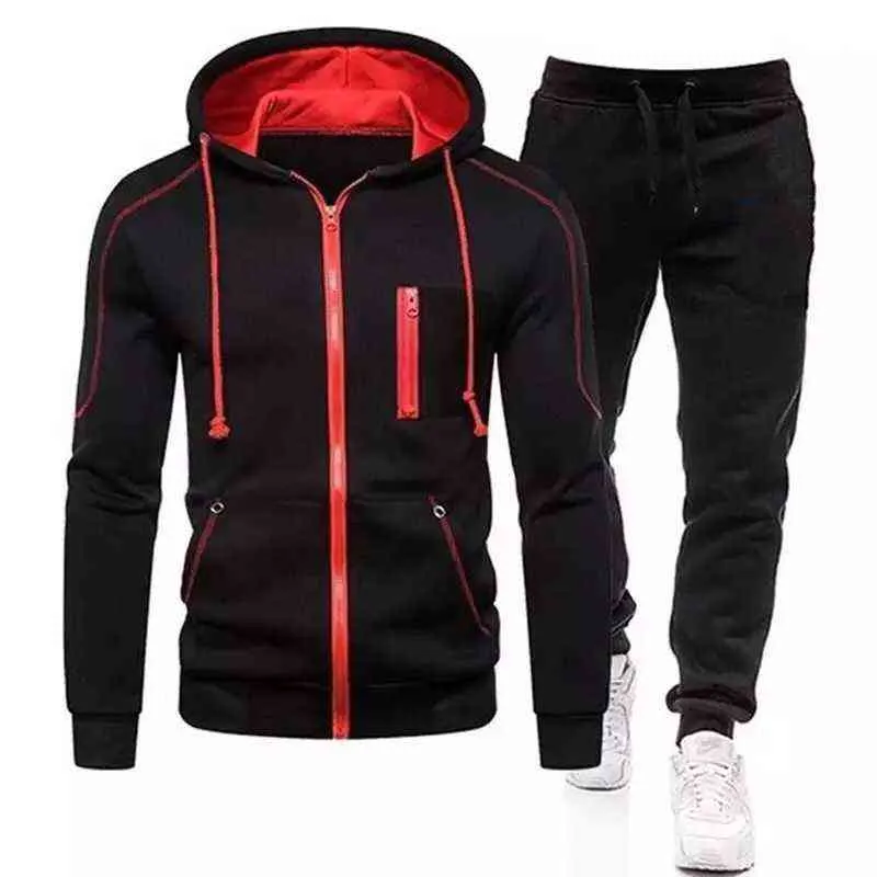 Kış erkek Eşofman 2 Parça Set Hoodies + Pantolon Spor Erkekler Için Takım Elbise Kazak Fermuar Hoodies erkek Giyim Setleri Spor Y1221