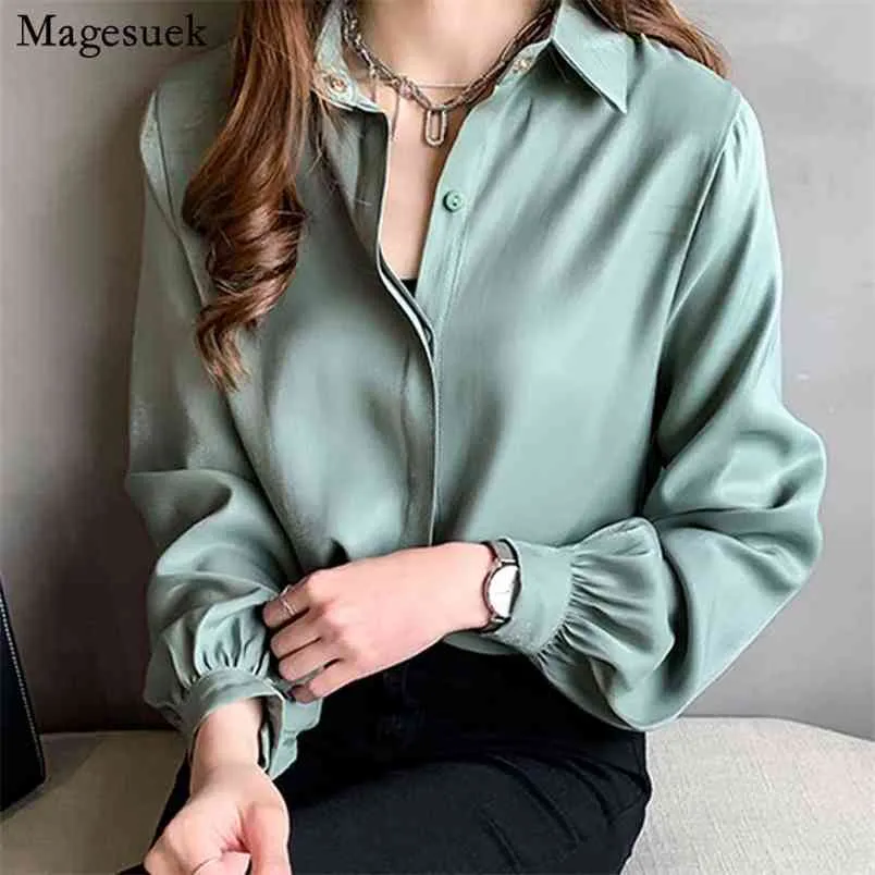 Bouton d'automne Chemise de la majuscule plus Taille des manches longues en vrac Femmes Casual Bureau Vintage Blouse élégant Blouse Blusas Mujer 11384 210512