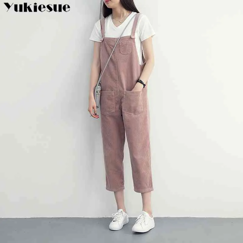 Overalls for Women dungarees Oversize loose Rompers Women Jumpsuit Strap Solid corduroy Tracksuit Harem Trousers Playsuit 210519