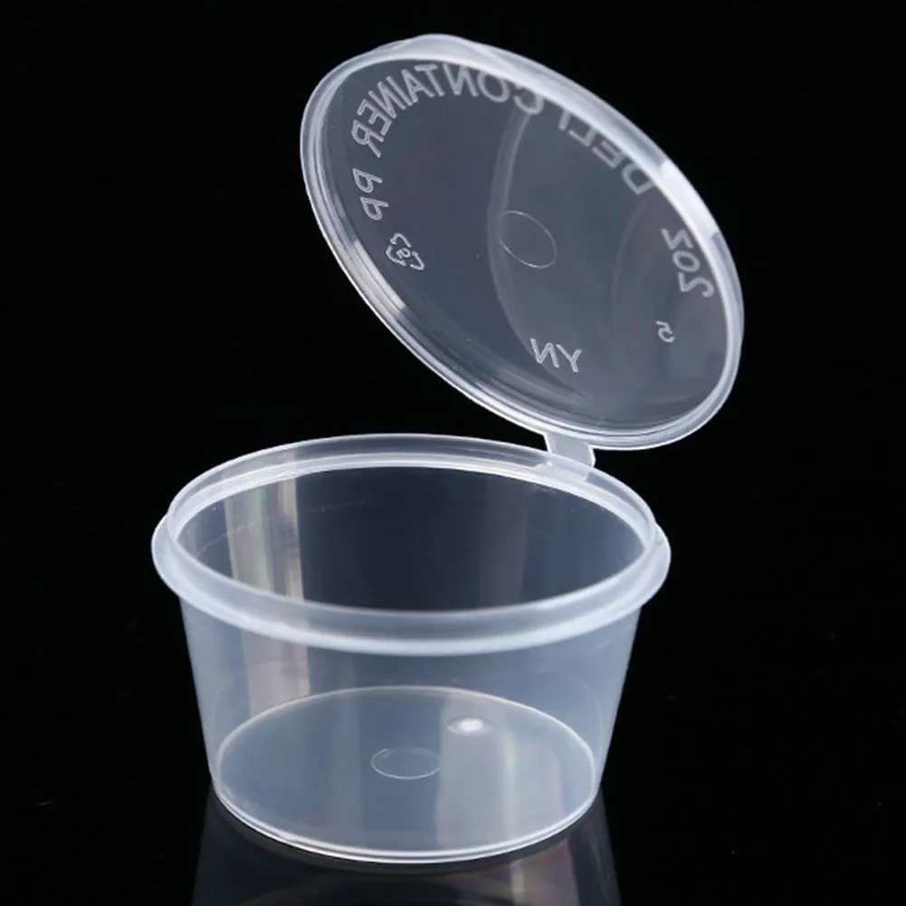 2000 stuks Voedseldispensers P1 1oz Lekvrije Plastic Kruiderij Soufflécontainers Met Deksels 25ml Portiebeker voor Sauzen Monsters Slijm Jello Shot Opbergdozen DHL