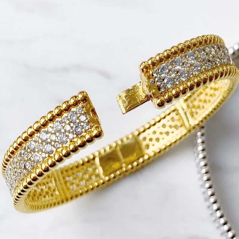 Women Crystal Bangle Jewelry 18k Gold Color Lucky Sparkling Three Rows of Diamond Valentine's Day Jewelry Gift