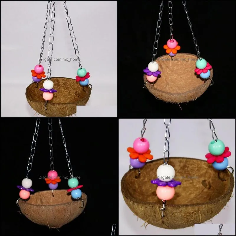Bird Parrot Coconut Shell Swing Nests Wire Cage Hanging Chew Toy Funny Chain Pet Supplies Cages