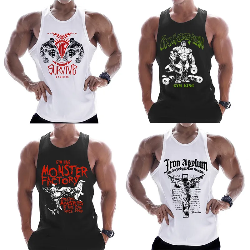 Fitnesskleding Heren Spiershirt Katoenen top Workout Bodybuilding Sportwear Tanktop Mouwloos vest