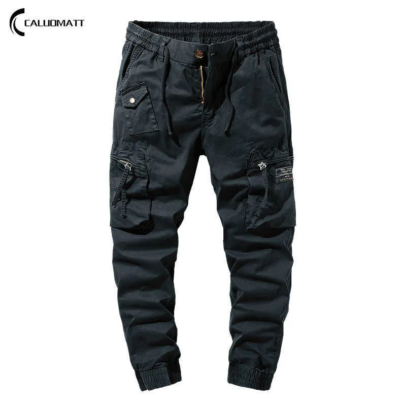 Mens Khaki Cargo Pants Military Style Cotton Side Pocket Trousers