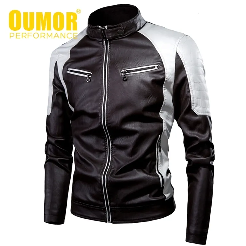 Oumor Men Winter Casual Motor Thick Fleece Leather Jackets Men Autumn Outdoor Fashion Biker Warm PU Leather Jacket Men 220211