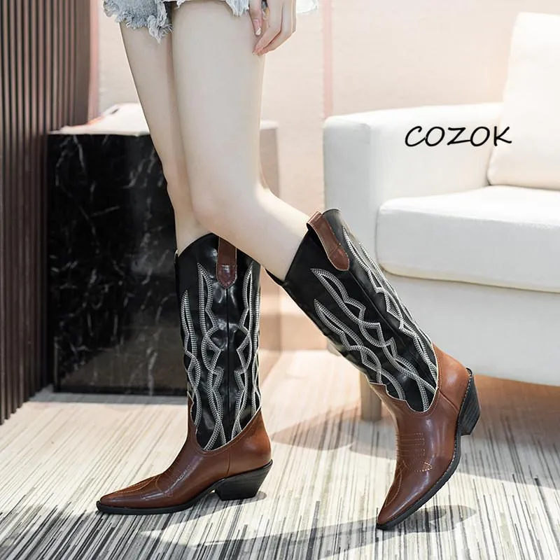 Buty wysokie drukowanie na uda 2021 Vintage Casual Fashion Women Korean Winter