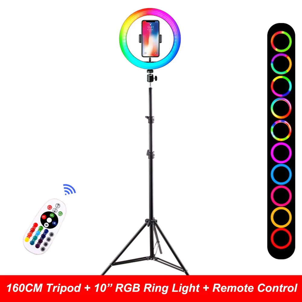 Éclairage Trépied avec 26 cm Dimmable RVB Selfie Bague pour la photographie Video Vlog Studio Maquillage avec contrôle LED LED SUPLACE NE081