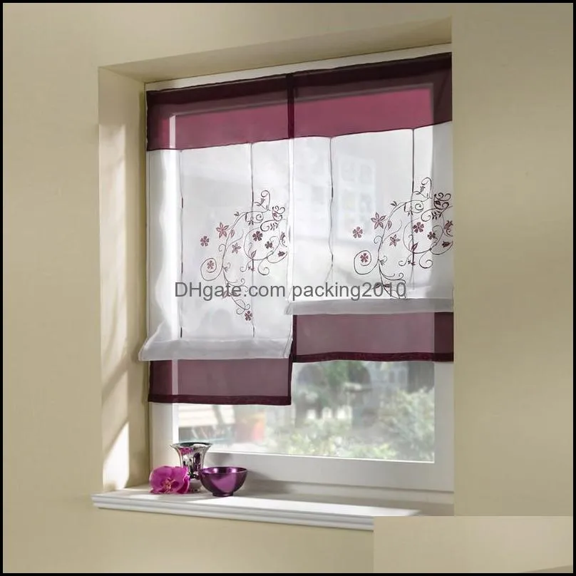 Curtain & Drapes Window Shade Short Pastoral Kitchen Blinds Bedroom Living Room Rod Pocket Roman Panel Floral Embroidery Semi