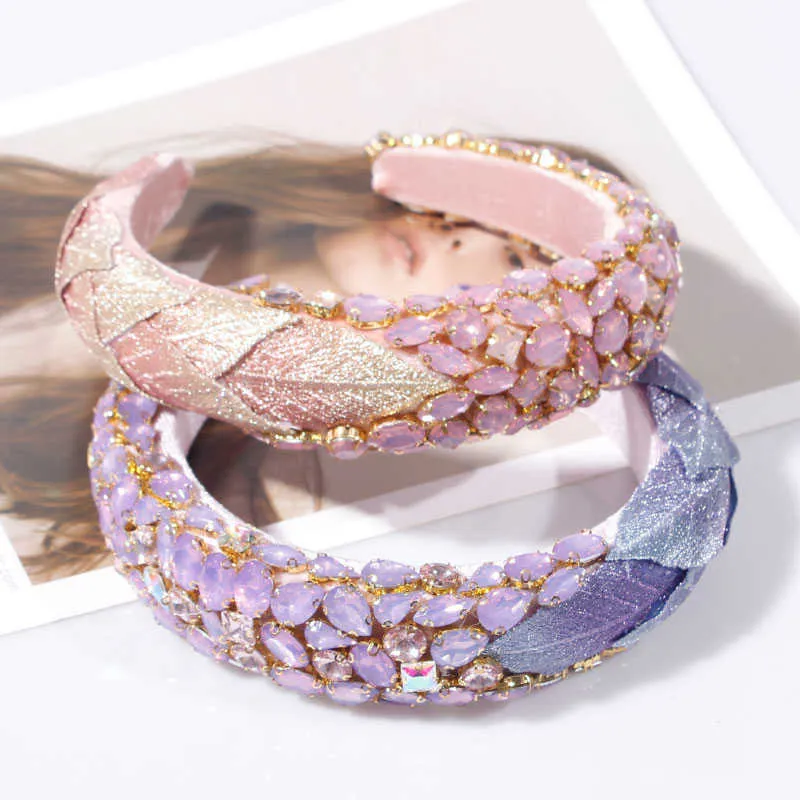 Bandeaux de luxe en cristal pour femmes, accessoires de cheveux, bandeau rembourré baroque, rose, violet, strass, coiffure de princesse X0722268U