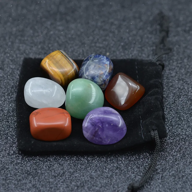 7pcs/set Polished Energy 7 Chakra Stone Arts Natural Stone Tumbled Quartz Yoga Energy Bead For Healing Decoration velet bag packing tiger eye amethyst agate