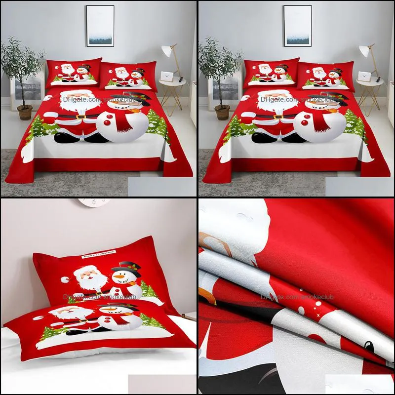 Sheets & Sets Christmas Snowman Bedding Sheet Home Digital Printing Polyester Bed Flat With Case Print