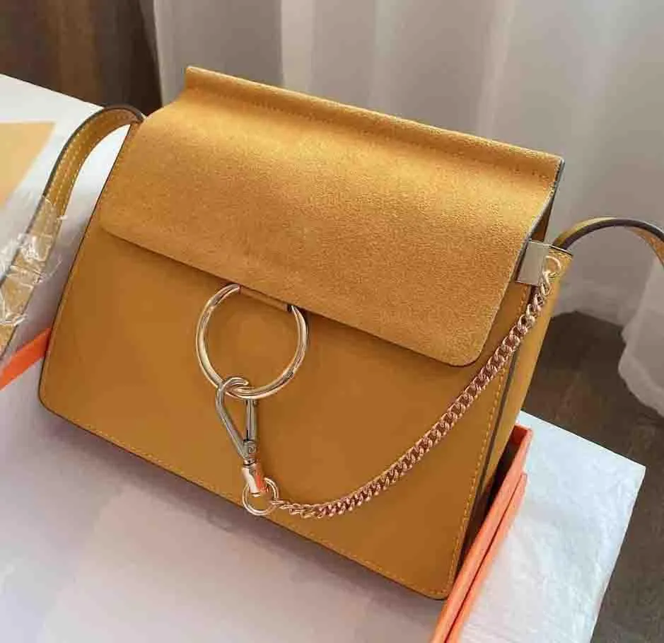 Luxury handbag new chain ring Faye small square fashion one shoulder straddle women`s cow leather frosted hloe bags