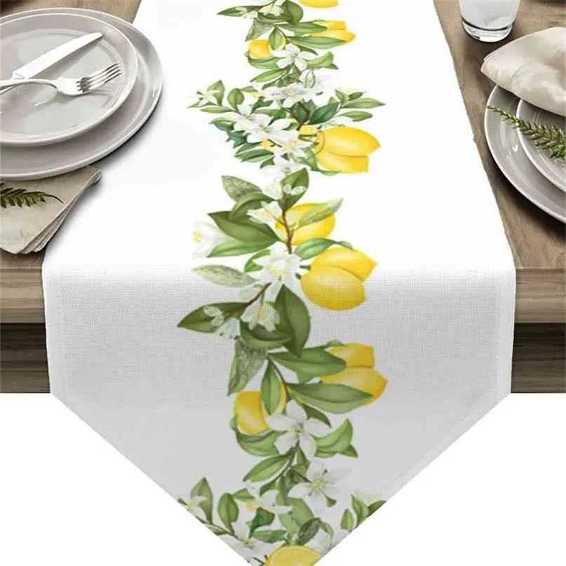 Summer Lemon Leaves Flowers Table Runners Kitchen Dining cloths Wedding Party Decoration Runner 210709