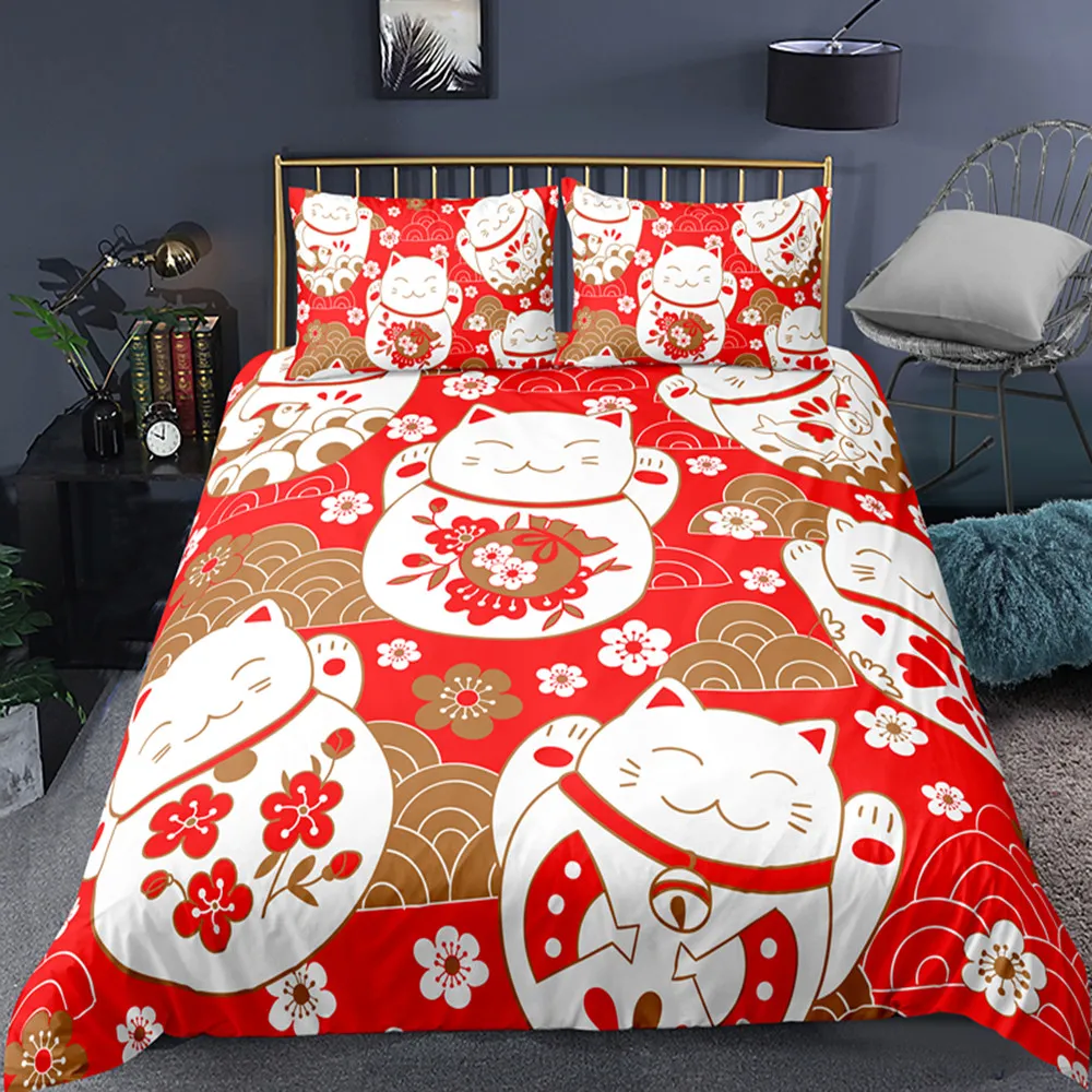 Luksusowe tekstylne tekstylne japońskie wiśniowe kwiaty styl 2/3 sztuk Zestaw pościelowy Pokrywa łóżka Duvet Okładki Poszewki Zestawy 210319