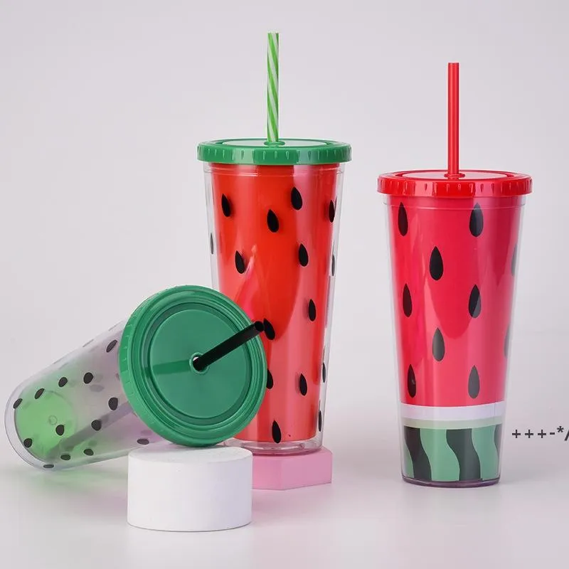 NEW24Oz Plastic Watermelon Tumbler with Lids Straws Double Wall Summer Party Juice Beverage Cup seaway LLF12823