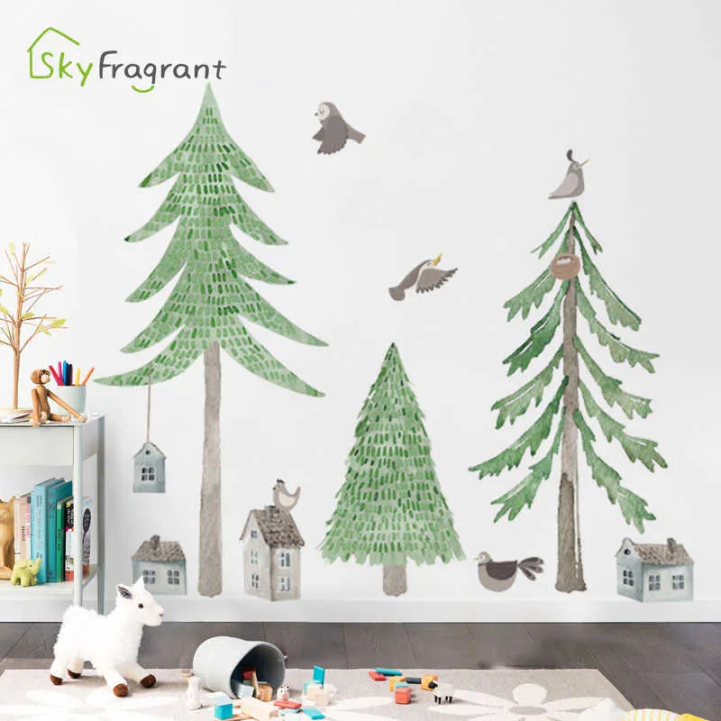 Large fresh Christmas tree wall stickers self-adhesive paper bedroom home decor living room background wall porch decoration 210705