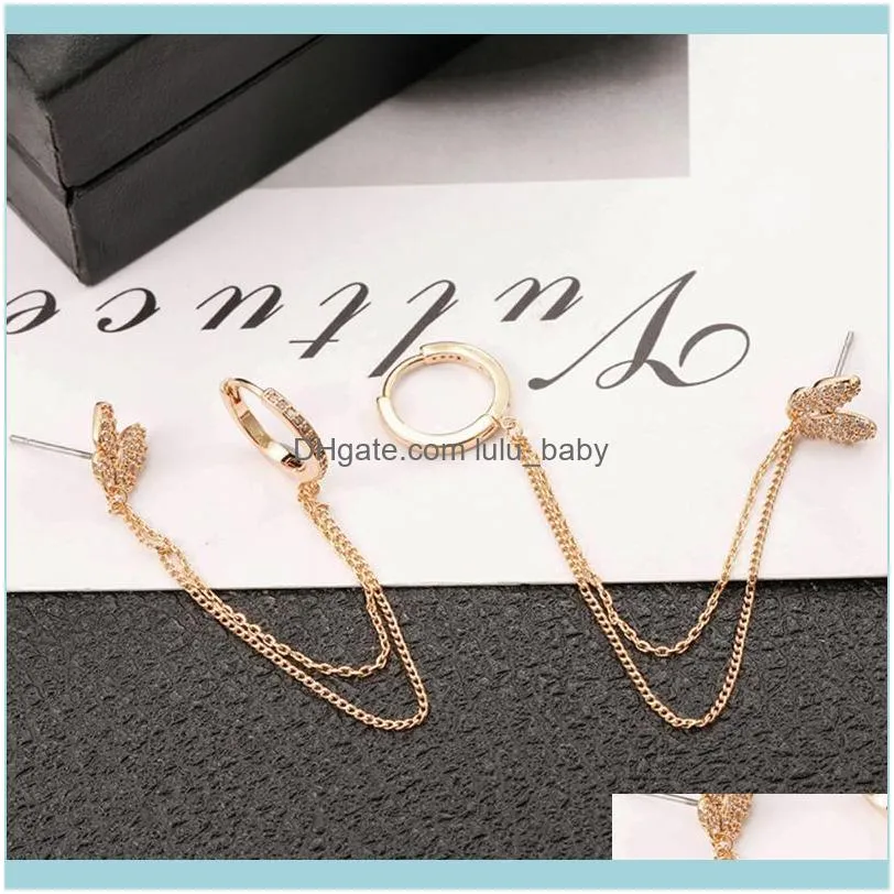 Stud CZ Zircon Butterfly With Chain Earrings For Women Rose Gold Silver Plated Earring Female Ear Jewelry Gifts 2021 1