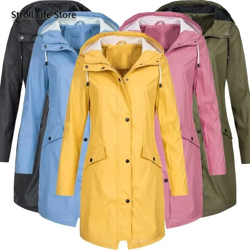 Long Women Four Seasons Raincoats Waterproof Jacket Windbreaker Coat