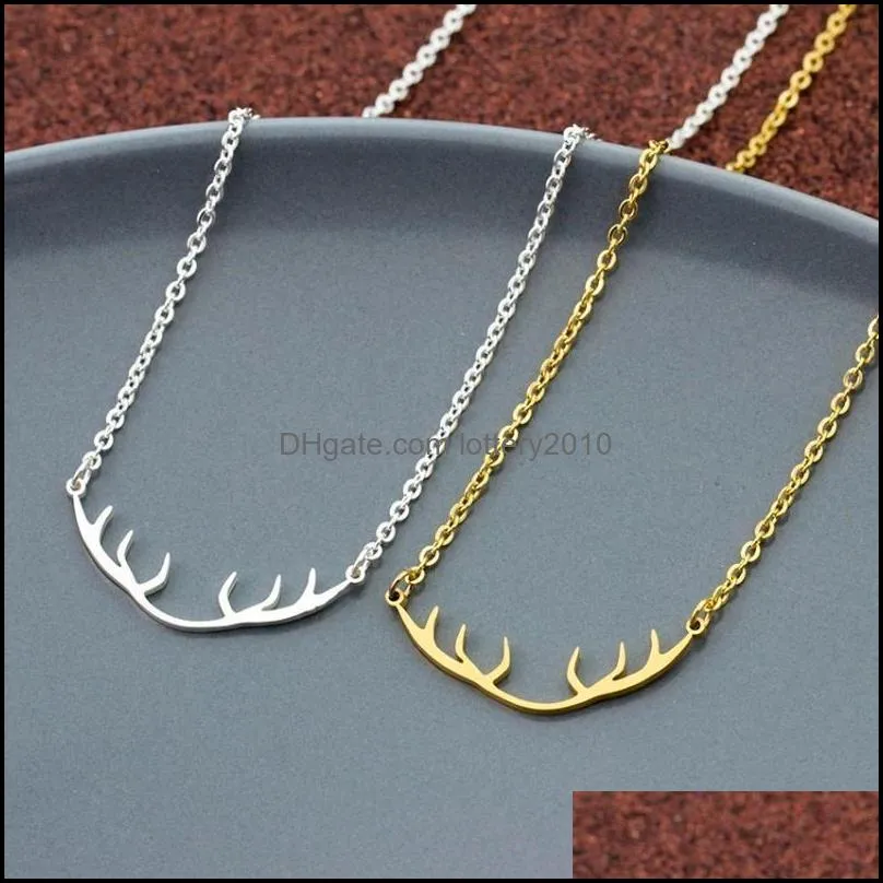 V Attract Minimalist Deer Horn Pendant Necklace Women Elegant Accessories Stainless Steel Link Chain Jewellery