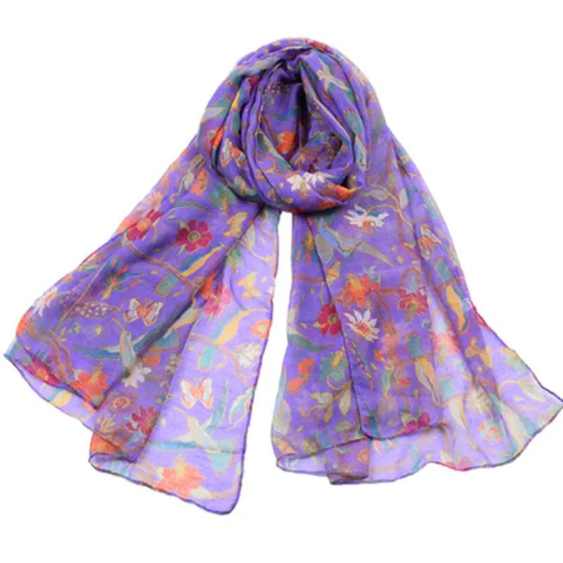 Scarves Spring, Summer and Autumn Fashion Animal Scarf Ladies Hummingbird Sunflower Print Balinese Garn N20